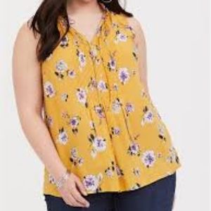 Torrid | YELLOW FLORAL CHALLIS PINTUCK TANK | Size 5